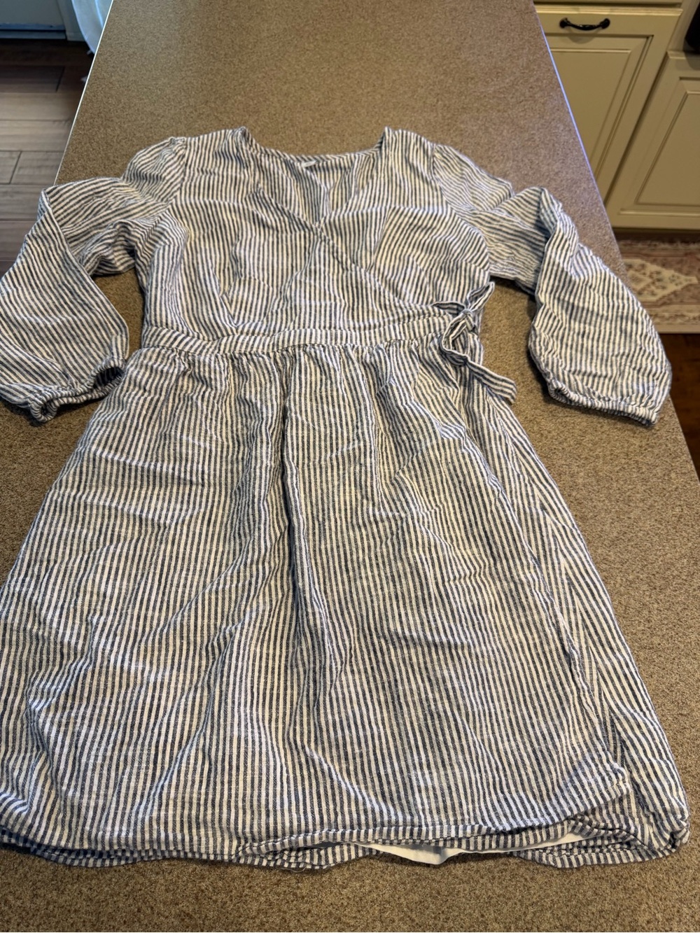 Old Navy Blue & White Striped Long Sleeve Wrap Dress